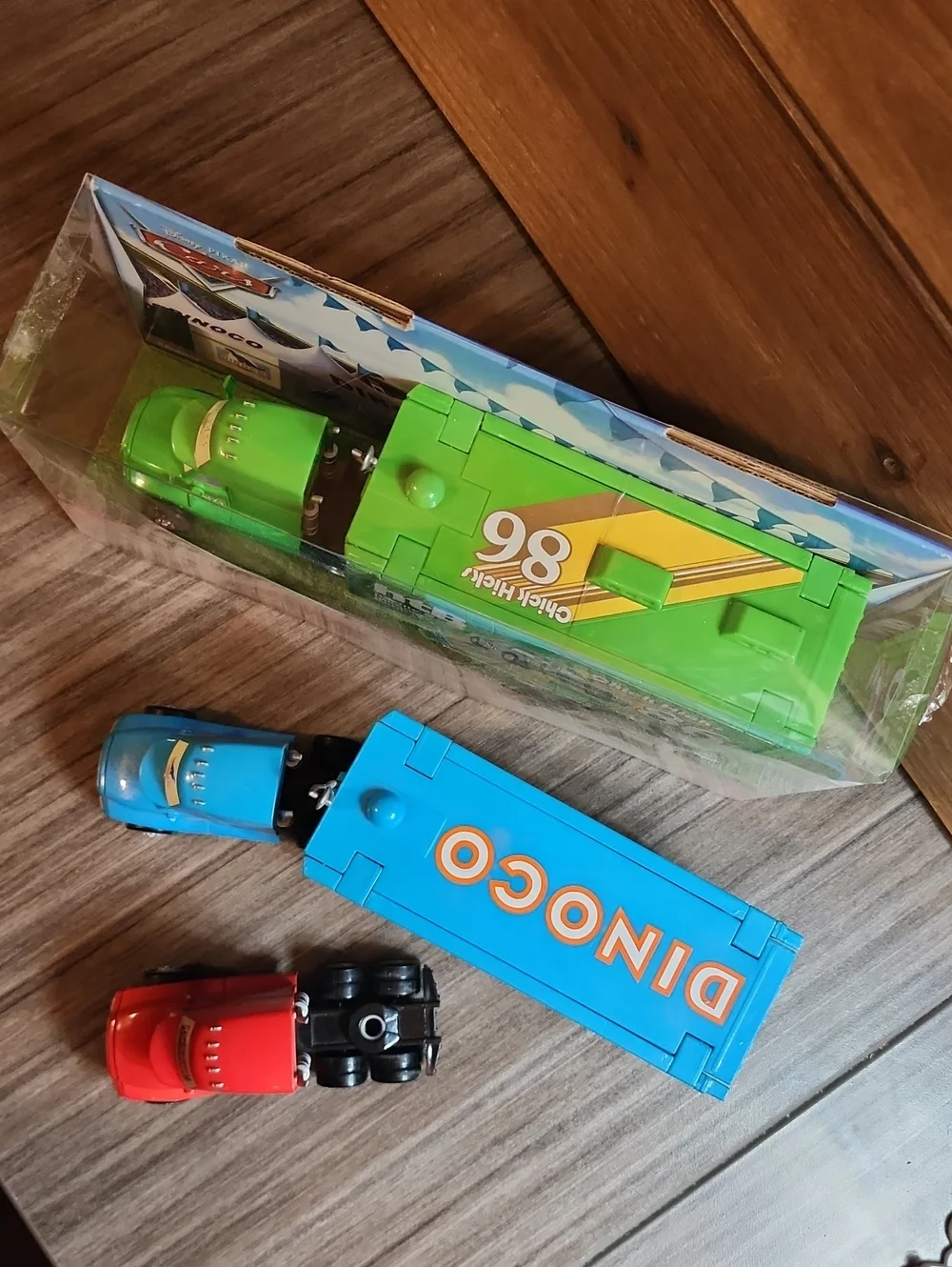 Mattel Disney Cars Transporter Lot NIB Chick Hicks Hauler, Dinoco Gray, Mack Cab